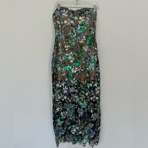 Catchall NWT Floral Sequin Strapless Dress green blue purple prom dance formal